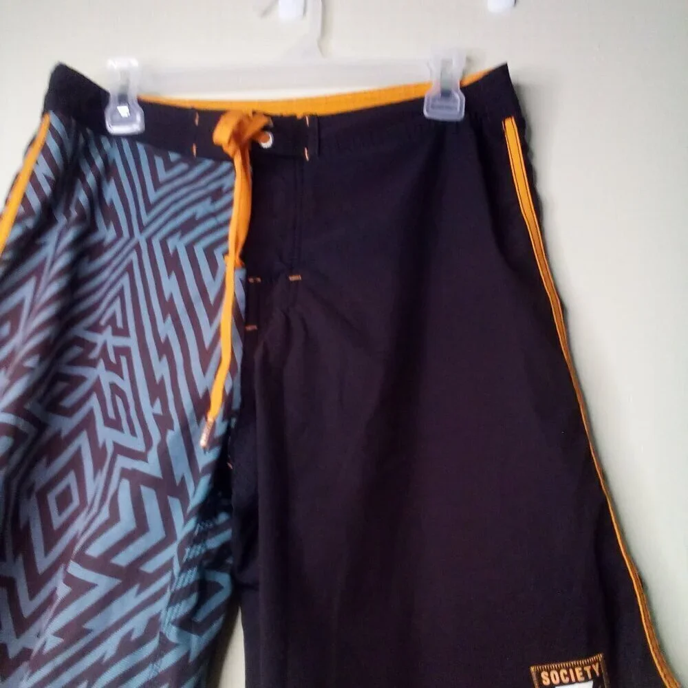 Society Of The Sun Swim Trunks Men 32 Board Shorts Brown Orange Blue